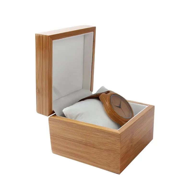 Kotak jam tangan tunggal unik warna alami bambu Logo kustom kotak hadiah jam kayu kotak kemasan kayu untuk jam tangan tunggal