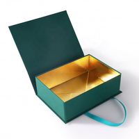 Coffrets cadeaux pliables bon marché vert foncé 50 pièces, boîte d'emballage en papier magnétique personnalisé avec ficelle élastique