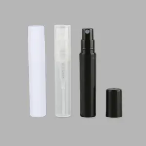 HeLun 2ml 3ml 4ml 5ml Clear White Black Sample Crimp Neck Plastic Perfume Spray Bottles with Spryaer Cap