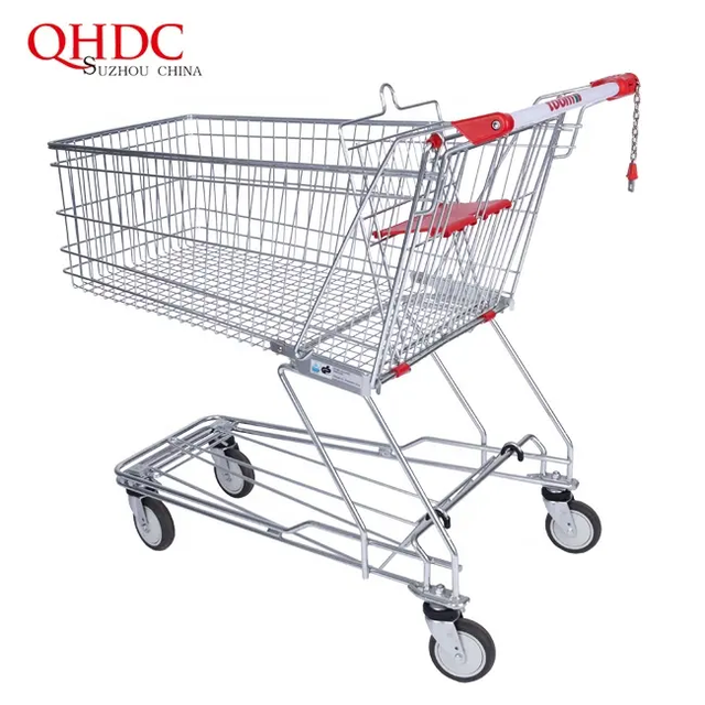 Supermarket Metal Shopping Trolley 80-Liter Capacity Wheeled Cart Popular for Shopping