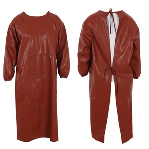 Delantal de cuero sintético de manga larga, impermeable, a prueba de aceite, para cocinar, de color sólido, para uso diario de adultos. - Product Image 2