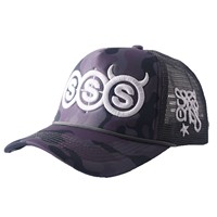 Gorra Trucker de Espuma Morada con Bordado 3D, Logotipo Triple S con Cuernos de Diablo, Gorra de Béisbol de Malla, Gorra Snapback Personalizada de Estilo Urbano
