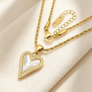 Minimalist Luxury Pointed Heart Shell <b>Charm</b> <b>Necklace</b> CZ Border Setting Stainless Steel Twisted Rope Chain Women - Product Image 2