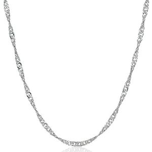 Catena in Argento Sterling 925 con Maglie Intrecciate Stile Singapore Effetto Onda d'Acqua 16 " /18 " - Product Image 1