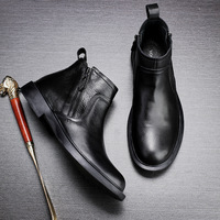Bottes mi-mollet en cuir véritable pour homme, avec doublure en polaire, en cuir de vache, avec fermeture éclair latérale antidérapante, bottes Chelsea pour l'automne et l'hiver