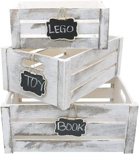 Rust White Crate Rustic Chalkboard Tag Home Decor Nesting Wooden Storage Organizer