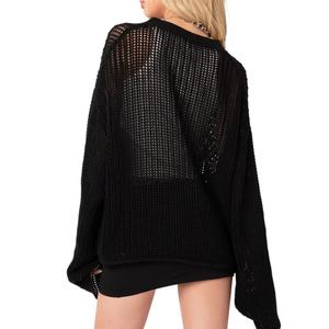 Suéter de punto personalizado de alta calidad, tejido a máquina, estilo malla, oversize, con puntadas abiertas, para mujer - Product Image 4