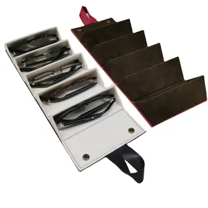 Caja de almacenamiento plegable de cuero para gafas, organizador de gafas de sol portátil con 6 ranuras, bajo pedido mínimo