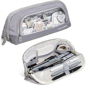 Trousse à crayons mignonne à fermeture éclair, grande capacité, motif quatre bonbons, couleur violette |   Doublure intérieure en PP résistante aux taches Tissu Oxford imperméable - Product Image 3