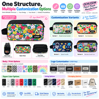 Étui à crayons multicolore à imprimé dessin animé en tissu à mémoire de forme avec triple fermeture éclair et poignée pour l'école