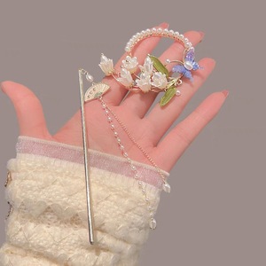 ปิ่นปักผมโลหะมีพู่รูปดอกไม้กล้วยไม้กระดิ่งหรูหราตะเกียบโบราณที่คาด<span class=keywords><strong>ผม</strong></span>สไตล์จีนแบบเขย่าเป็นขั้น - Product Image 5