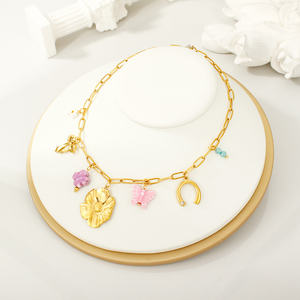 Kalung Rantai Matahari Bulan Biru Turquoise Kustom, Baja Anti Karat Berlapis Emas 18K Tahan Air, Liontin Grosir Perhiasan Wanita - Product Image 4