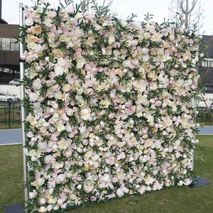 Fondo de Pared 3D con Rosas Enrolladas, Decoración para Bodas y Fiestas, Flores Decorativas, Hojas Verdes, Planta Artificial - Product Image 1