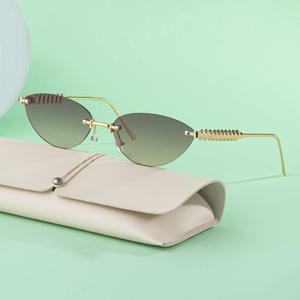 Lunettes de soleil œil de chat élégantes pour femmes, protection UV400, sans monture, en plastique et métal, C5 Double Blue XN-90341 - Product Image 2