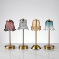Lampes de table sans fil rechargeables avec abat-jour en verre floral, en métal robuste, à intensité variable au toucher, veilleuse de chevet pour chambre d'hôtel