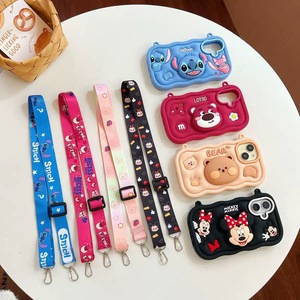 Mignon dessin animé 3D Silicone point Kuromi motif support suspendu corde portefeuille <span class=keywords><strong>coque</strong></span> de téléphone pour <span class=keywords><strong>iphone</strong></span> 11 12 13 14 15 16pro Max 16e - Product Image 1