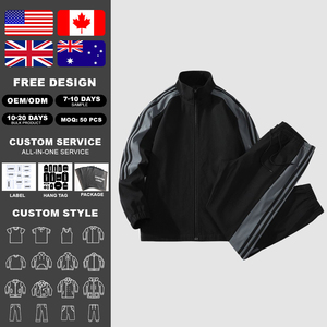 Ensemble de survêtement KingSen surdimensionné à épaules tombantes et fermeture éclair pour homme, respirant, avec blocs de couleur et bandes contrastées, style streetwear - Product Image 1