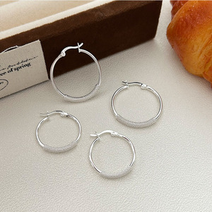 Sterling Silver S925 Hoop Earrings For Women Minimalist Korean Style Everyday Wear <b>Large</b> And Small Size Geometric Design - Product Image 2