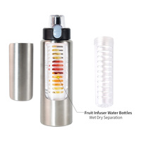 Bouteille d'eau à infuseur de fruits personnalisée avec logo, 25 oz, en acier inoxydable, bouteille de sport à infusion de fruits, gourde isotherme à double paroi sous vide
