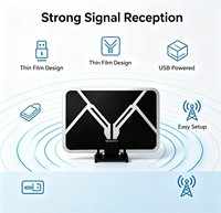 Nouvelle antenne TV numérique HD intérieure à film mince longue portée avec amplificateur UHF VHF 4K HDTV, récepteur de signal, base magnétique/montage mural