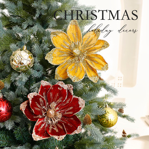 High Quality 22cm Velvet Artificial Flower Glitter Poinsettias Christmas <b>Tree</b> Decorations Factory Durable Fashionable - Product Image 2