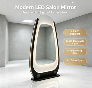Miroir de Salon Minimaliste sur Pied en Verre Irrégulier avec Éclairage LED – Miroir de <span class=keywords><strong>Coiffeur</strong></span> Moderne Pleine Longueur pour Salon de Coiffure (Vente en Gros) - Product Image 2