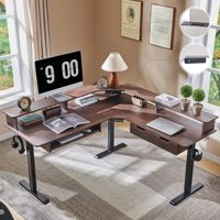 Bureau de jeu électrique en forme de L de 60 pouces avec tiroirs, plateau pour clavier en bois durable, prises de courant, LED, hauteur réglable, coin