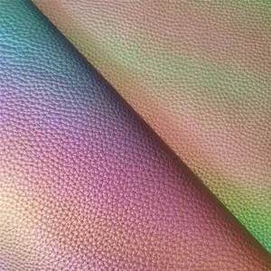 Regenbogen Design Litschi Muster holo graphisches Leder HY3499 magische Farbe dauerhafte Verwendung für Tasche Bogen Schuh und Kosmetik tasche
