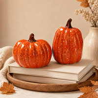 Décoration Citrouille en Céramique Brillante, Centre de Table Fait Main pour la Récolte d'Automne et Thanksgiving, Décoration d'Étagère ou de Cheminée pour la Maison à l'Halloween, NOUVEAU