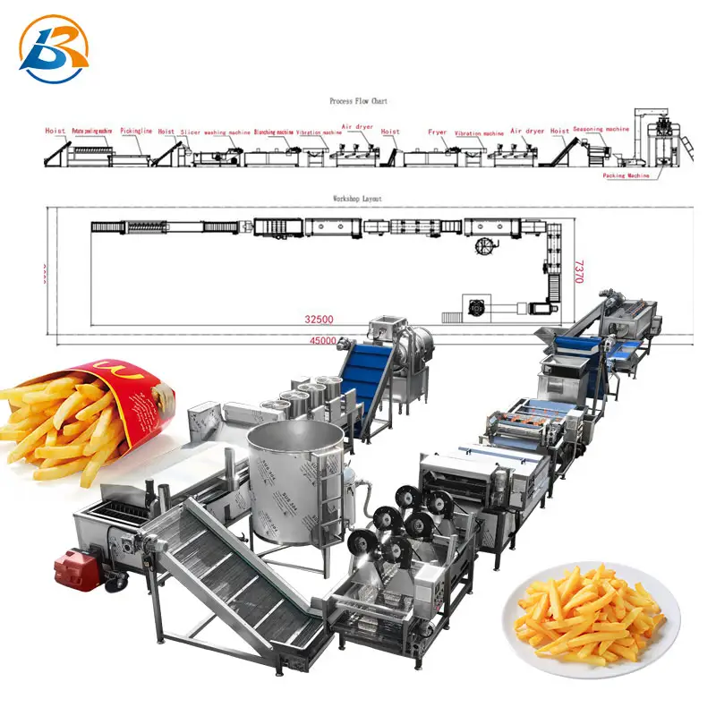 Full Automatic Frozen French Fries Potato Chips Making Machine Production Line