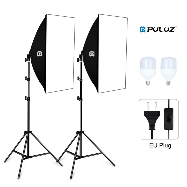 Puluz softbox kit de iluminação, 2 peças 50x70cm estúdio fotográfico equipamento de luz com soquete 2 x e27