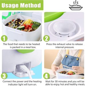 กล่องอาหารกลางวันไฟฟ้าพร้อมกระเป๋าถือทำจากสแตนเลสสองชั้นใช้ในรถยนต์และใช้ในบ้าน - Product Image 4