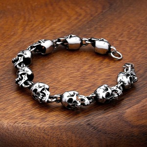 Pulsera de calavera yunnique para hombre, plata tibetana, 20cm, 22cm, cadena de esqueleto, joyería, pulseras envolventes de moda - Product Image 3
