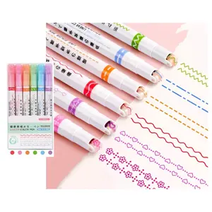 New Arrival Stationery Roller Pen Markers With 6 Different Curve Shapes Quick Drying Cute Pattern Colored Curve Line Markers Pen