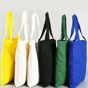 रूइचेंग कस्टम बड़े कैनवास टोटे बैग पुनर्नवीनीकरण मुद्रित लोगो की जेब और जिपर टोटे शॉपिंग बैग के साथ