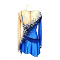 Robe de patinage artistique bleue à franges et strass pour femmes et filles, manches longues, pour compétition de patinage sur glace, tenue personnalisée