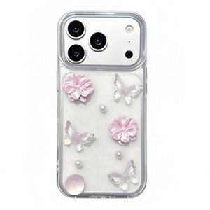 Funda de teléfono móvil con diseño de mariposa y flor de perlas de resina transparente 3D para iPhone 18 Pro Max, 17 Air, 16 Plus, 15, cubierta protectora transparente. - Product Image 6
