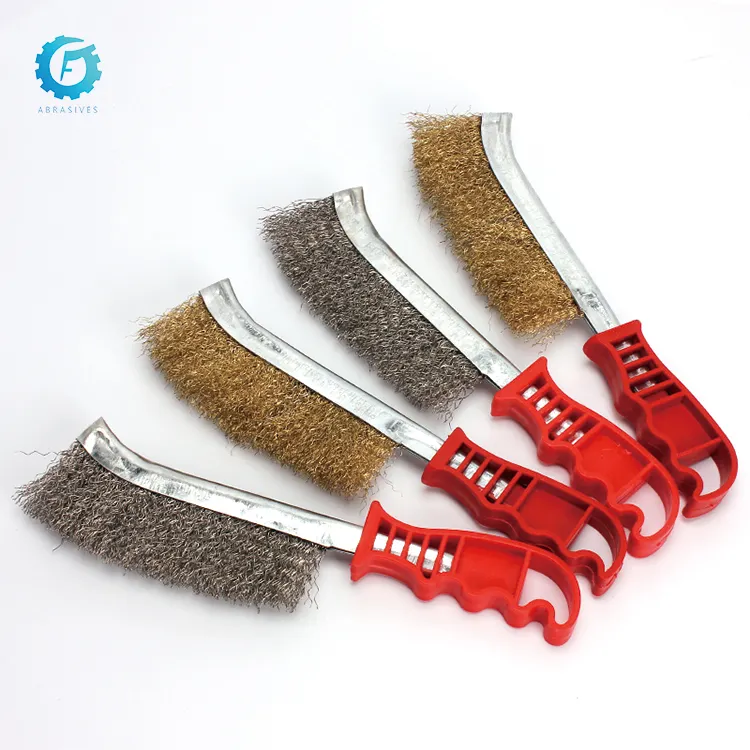 High quality stainless steel and brass wire brush with plastic handle for cleaning metal