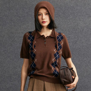 Suéter <span class=keywords><strong>de</strong></span> Cachemira con Cuello Polo <span class=keywords><strong>para</strong></span> <span class=keywords><strong>Mujer</strong></span>, Suéter <span class=keywords><strong>de</strong></span> Manga Corta <span class=keywords><strong>de</strong></span> Cachemira Jacquard con Detalle <span class=keywords><strong>de</strong></span> <span class=keywords><strong>Rombos</strong></span> <span class=keywords><strong>de</strong></span> Alta Calidad, Novedad <span class=keywords><strong>de</strong></span> Primavera - Product Image 3