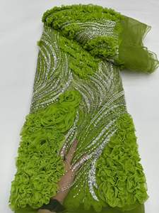 قماش دانتيل جديد من NI.AI بتطريز زهور، نسيج شبكي مخطط مع ترتر لامع، قماش دانتيل مزين باللؤلؤ والخرز - Product Image 4