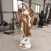 Statue grandeur nature en fibre de verre couleur or, ange ailé, sculpture, vente chaude