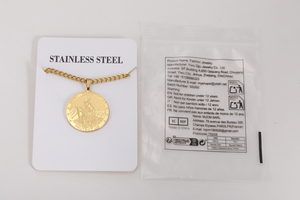 Collier vintage en acier inoxydable avec pendentif religieux Saint Christophe, chaîne à maillons plaquée or, bijou amulette pour femmes et hommes - Product Image 6
