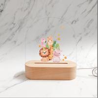 Mini Lampe de Nuit et Lampe de Bureau Ovale Moderne 3D à LED avec Base en Bois, en Acrylique Imprimé Couleur, Lumière Blanche Chaude, Alimentation USB, Intensité Réglable, Cadeau pour la Maison