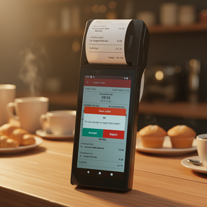 <span class=keywords><strong>Terminal</strong></span> de point de vente portable <span class=keywords><strong>sans</strong></span> <span class=keywords><strong>fil</strong></span> Android 14 avec imprimante thermique 58 mm pour la commande de plats et l'impression multi-échancrures - Product Image 1