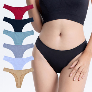 حجم كبير للنساء قطن جيد التهوية ثونغ بسيط لون نقي منخفض الارتفاع نمط متين كل يوم - Product Image 2