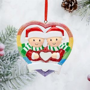 เครื่องประดับต้น<span class=keywords><strong>คริสต์มาส</strong></span>เรซิ่นรูปหัวใจสีรุ้งสำหรับคู่รัก ตกแต่งแขวนสำหรับวันหยุด พร้อมสลักชื่อได้ - Product Image 2