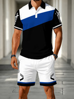 Ensemble polo et short deux pièces pour homme, color block, manches courtes, respirant, décontracté, pour le quotidien et les activités de plein air, vente en gros, GSM non spécifié
