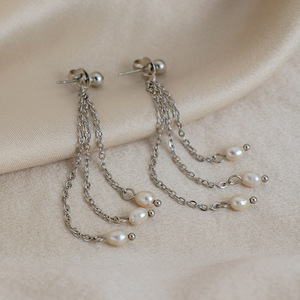 Pendientes <span class=keywords><strong>de</strong></span> Perlas <span class=keywords><strong>de</strong></span> Agua Dulce con Borlas, Diseño Minimalista <span class=keywords><strong>de</strong></span> Acero Inoxidable para Mujer, Moda Simple, Elegante y Chic - Product Image 5
