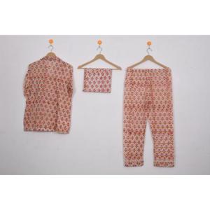 Conjuntos de ropa de dormir para mujer con estampado de bloque de mano a la moda, pijama de algodón suave transpirable con patrón Floral, pantalón y camisa, suministro ODM - Product Image 1