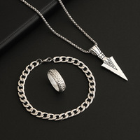 Ensemble de bijoux 3 pièces style punk en alliage plaqué or avec flèche : bracelet, bague et collier pour mariage, fiançailles, anniversaire